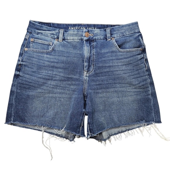American Eagle Outfitters Pants - American Eagle Shorts Women 14 Blue Denim The Dream Short Curvy Midi Distressed